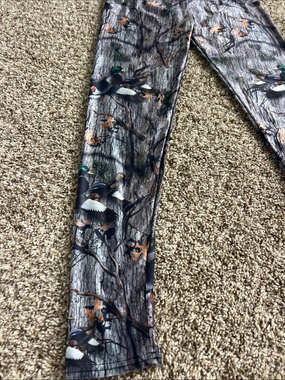 Camouflage Leggings with Ducks - Brown/Green- Wood No size but measures Sz Small - Picture 4 of 10